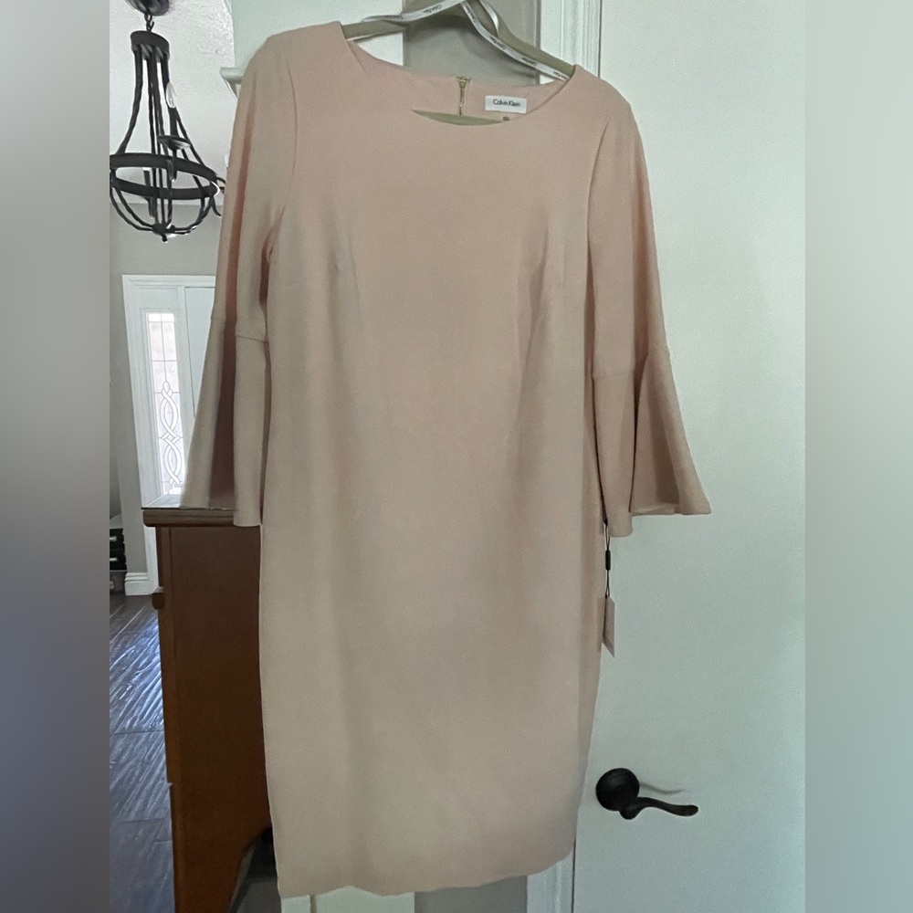Calvin Klein Blush/Light Pink Dress w/Bell sleeve, Size 14